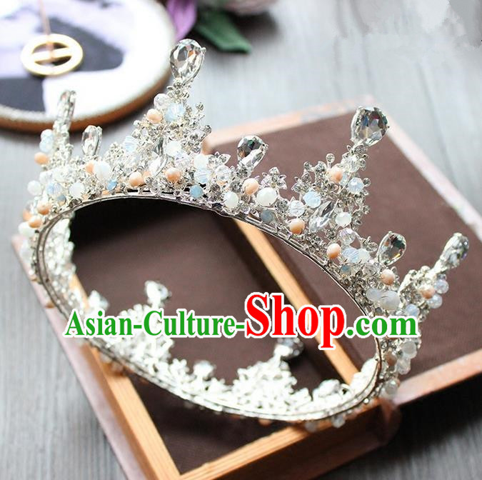 Top Grade Handmade Wedding Bride Hair Accessories Headwear, Traditional Baroque Queen Crystal Beads Royal Crown Wedding Headpiece for Women