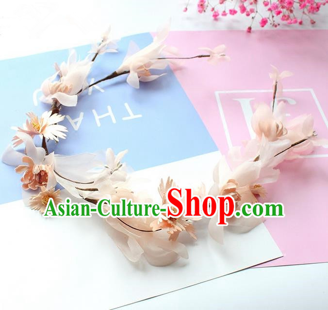 Top Grade Handmade Wedding Bride Hair Accessories Garland, Traditional Princess Wedding Headwear Pink Flowers Hair Clasp for Women
