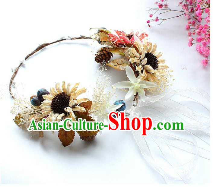 Top Grade Handmade Wedding Bride Hair Accessories Headwear Garland, Traditional Princess Crystal Wedding Flowers Headpiece for Women