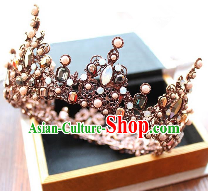 Top Grade Handmade Wedding Bride Hair Accessories Luxury Queen Crown, Traditional Baroque Princess Crystal Royal Crown Wedding Headwear for Women