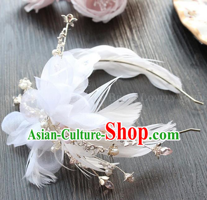 Top Grade Handmade Wedding Bride Hair Accessories Feather Hair Band, Traditional Princess Wedding Hair Hoop Headwear for Women
