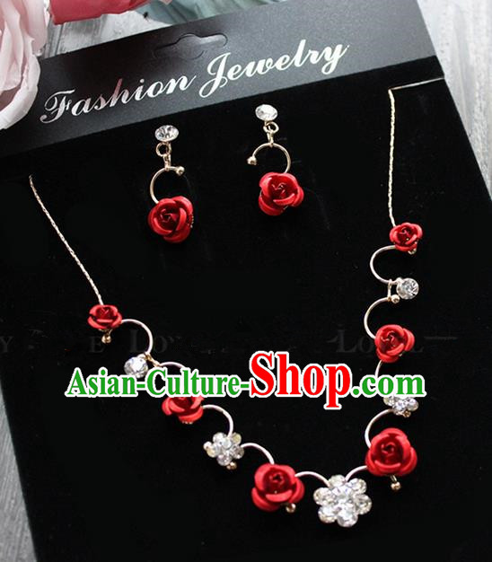 Top Grade Handmade Wedding Bride Accessories Rose Necklace and Earrings Complete Set, Traditional Princess Wedding Jewelry for Women