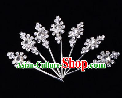 Chinese Ancient Peking Opera Head Accessories Diva White Crystal Hairpins, Traditional Chinese Beijing Opera Princess Hua Tan Hair Clasp Head-ornaments