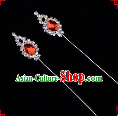 Chinese Ancient Peking Opera Head Accessories Diva Red Crystal Flower Bud Hairpins, Traditional Chinese Beijing Opera Princess Hua Tan Hair Clasp Head-ornaments