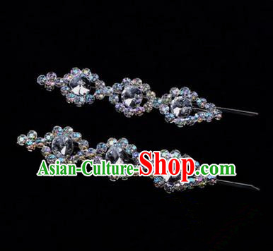 Chinese Ancient Peking Opera Head Accessories Diva White Beads Crystal Hairpins, Traditional Chinese Beijing Opera Princess Hua Tan Hair Clasp Head-ornaments