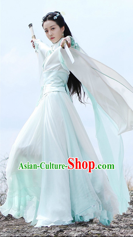 Traditional Chinese Ancient Ming Dynasty Peri Swordswoman Costumes and Handmade Headpiece Complete Set, Legend of Ace Heroine Princess Hanfu Clothing for Women