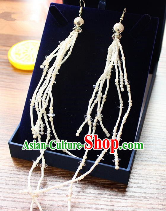 Top Grade Handmade China Wedding Bride Accessories Long Earrings, Traditional Princess Wedding Tassel Earbob Jewelry for Women