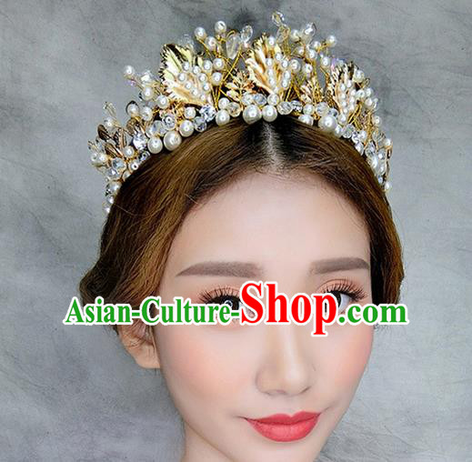 Top Grade Handmade Wedding Hair Accessories Bride Pearl Hair Crown, Traditional Baroque Princess Royal Crown Wedding Headwear for Women