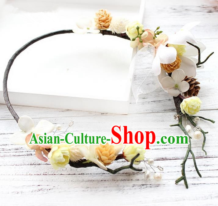 Top Grade Handmade Wedding Bride Hair Accessories White Flower Hair Clasp, Traditional Princess Baroque Headband Headpiece for Women