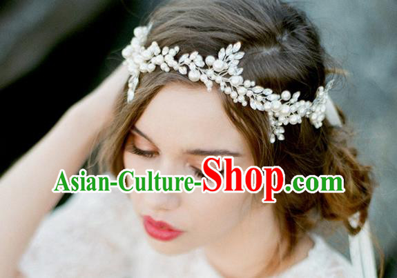 Top Grade Handmade Wedding Bride Hair Accessories Pearl Headband, Traditional Princess Baroque Hair Stick Headpiece Hair Clasp for Women