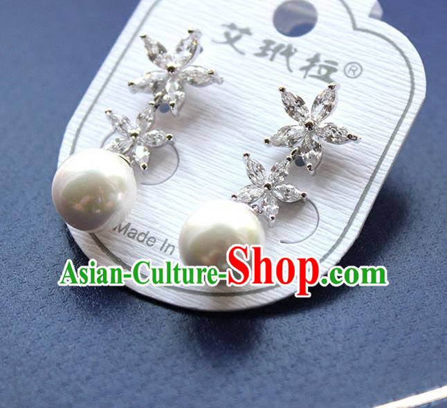 Top Grade Handmade China Wedding Bride Accessories Pearl Earrings, Traditional Princess Wedding Crystal Earbob Jewelry for Women