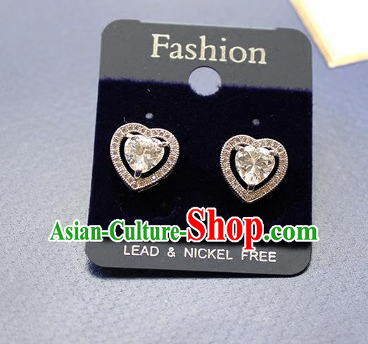 Top Grade Handmade China Wedding Bride Accessories Zircon Heart-shaped Earrings, Traditional Princess Wedding Crystal Eardrop Jewelry for Women