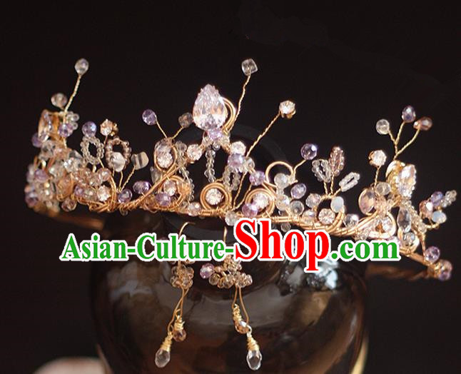 Top Grade Handmade Wedding Hair Accessories Bride Zircon Crown and Earrings, Traditional Baroque Princess Crystal Royal Crown Wedding Headwear for Women