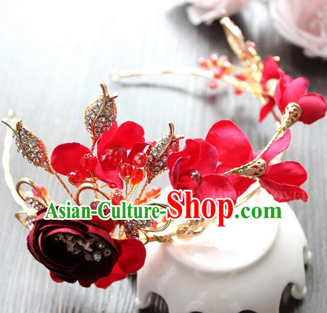 Top Grade Handmade Wedding Bride Hair Accessories Red Hair Clasp, Traditional Princess Baroque Headband Headpiece for Women