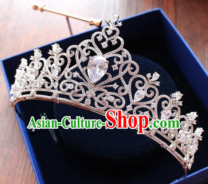 Top Grade Handmade Wedding Hair Accessories Bride Vintage Diamante Crown, Traditional Baroque Zircon Royal Crown Wedding Headwear for Women