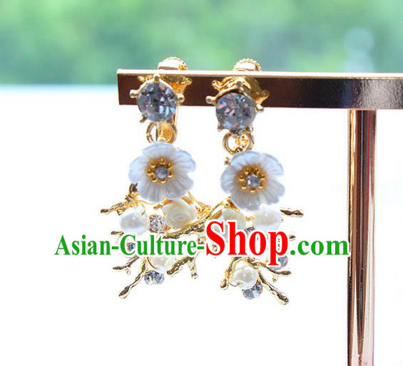 Top Grade Handmade China Wedding Bride Accessories Blue Shell Pearl Earrings, Traditional Princess Wedding Eardrop Jewelry for Women