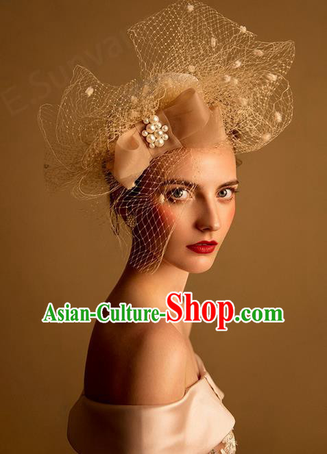 Top Grade Handmade Wedding Bride Hair Accessories Veil Hat, Traditional Princess Baroque Top Hat Headpiece for Women