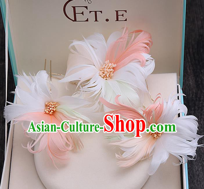 Top Grade Handmade Wedding Bride Hair Accessories Feather Hairpin Hair Claw, Traditional Princess Baroque Hair Stick Headpiece for Women