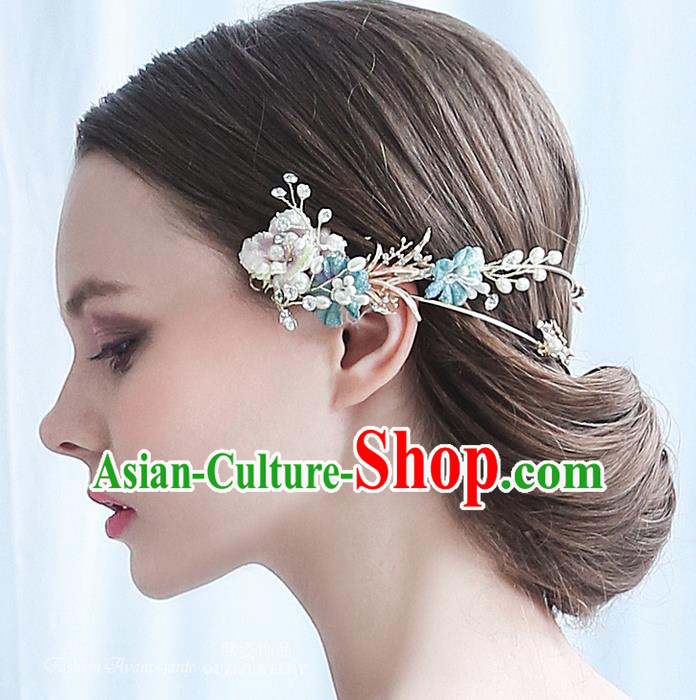 Top Grade Handmade Wedding Bride Hair Accessories Blue Hair Clasp, Traditional Baroque Princess Hair Clip Headpiece for Women
