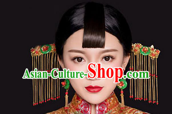 Top Grade Chinese Handmade Wedding Hair Accessories Hair Comb, Traditional China Xiuhe Suit Bride Step Shake Tassel Hairpins Headdress for Women