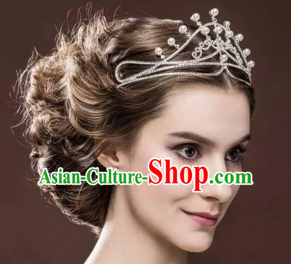 Top Grade Handmade Wedding Hair Accessories Bride Pearl Crown, Traditional Baroque Princess Royal Crown Wedding Headwear for Women