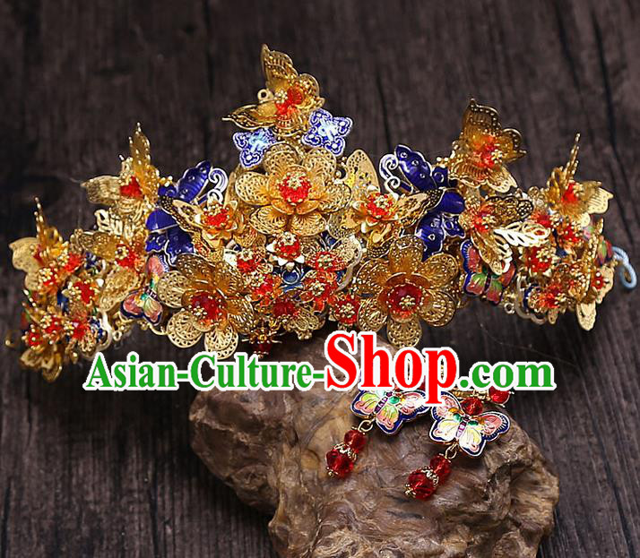 Top Grade Chinese Handmade Wedding Hair Accessories Phoenix Coronet, Traditional China Xiuhe Suit Bride Headdress for Women