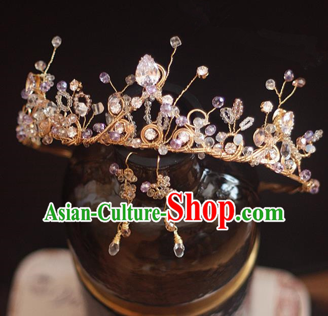 Top Grade Handmade Wedding Hair Accessories Bride Pink Crystal Crown, Traditional Baroque Princess Royal Crown Wedding Headwear for Women