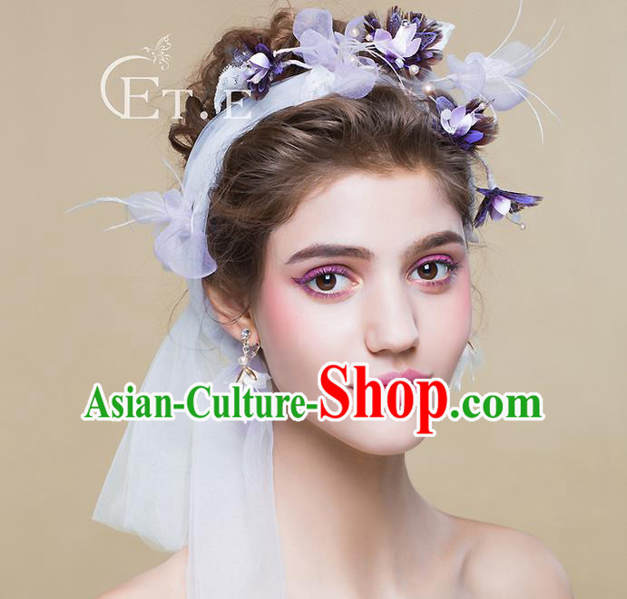 Top Grade Handmade Wedding Bride Hair Accessories Princess Flowers Headband, Traditional Princess Baroque Hair Clasp Headpiece for Women