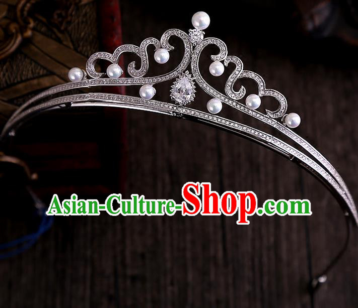 Top Grade Handmade Wedding Hair Accessories Bride Vintage Diamante Crown, Traditional Baroque Princess Crystal Pearl Royal Crown Wedding Headwear for Women