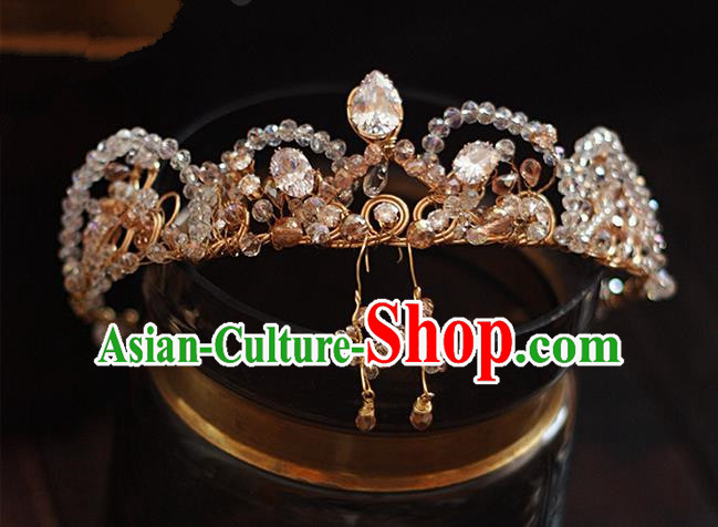 Top Grade Handmade Wedding Hair Accessories Bride Diamante Zircon Crown, Traditional Baroque Queen Crystal Royal Crown Wedding Headwear for Women