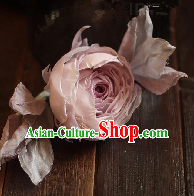 Top Grade Handmade Wedding Bride Hair Accessories Pink Peony Flowers Hairpin, Traditional Baroque Hair Stick Headpiece for Women