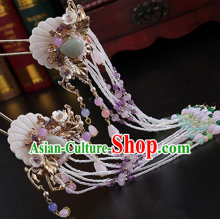 Top Grade Chinese Handmade Wedding Hair Accessories, Traditional China Xiuhe Suit Bride Hairpins Hanfu Long Tassel Step Shake Headdress for Women