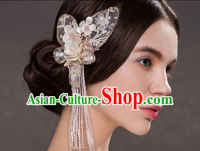 Top Grade Handmade Wedding Dragonfly Hair Accessories Bride Butterfly Hair Stick, Traditional Baroque Princess Tassel Hair Clip Headband Headdress for Women