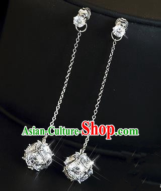 Top Grade Handmade China Wedding Bride Accessories Long Tassel Crystal Earrings, Traditional Princess Wedding Eardrop Jewelry for Women