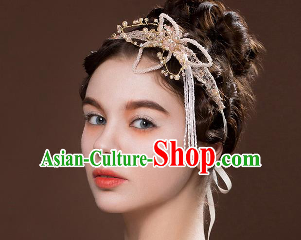 Top Grade Handmade Wedding Dragonfly Hair Accessories Bride Pink Hair Clasp, Traditional Baroque Princess Headband Headdress for Women