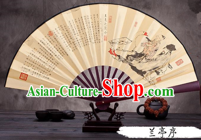 Traditional Chinese Ancient Peking Opera Accessories Scholar Ink Painting Orchid Pavilion Fan, Traditional Chinese Beijing Opera Young Men Props Folding Fans