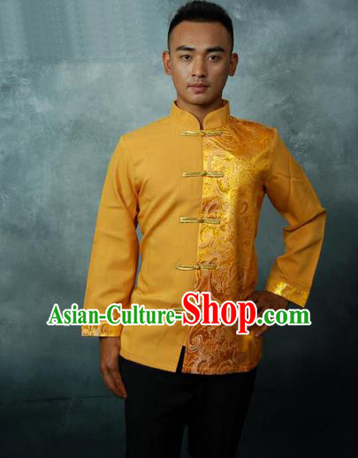 Traditional Traditional Thailand Male Clothing, Southeast Asia Thai Ancient Costumes Dai Nationality Golden Blouse for Men