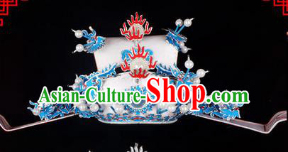 Traditional Chinese Ancient Peking Opera Accessories Prime Minister Hat, Traditional Chinese Beijing Opera Grand Councilor Headwear White Helmet Crown