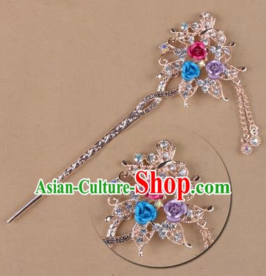 Top Grade Chinese Ancient Peking Opera Hair Accessories Diva Colours Crystal Flowers Hairpins Step Shake, Traditional Chinese Beijing Opera Hua Tan Hair Clasp Head-ornaments
