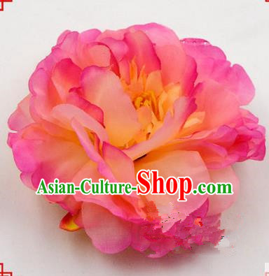 Top Grade Chinese Ancient Peking Opera Hair Accessories Diva Pink Peony Hairpins, Traditional Chinese Beijing Opera Hua Tan Hair Clasp Head-ornaments