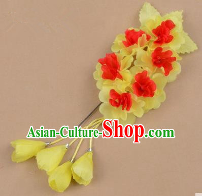 Top Grade Chinese Ancient Peking Opera Hair Accessories Diva Crystal Temple Light Yellow Jasmine Flowers Hairpins, Traditional Chinese Beijing Opera Hua Tan Hair Clasp Head-ornaments