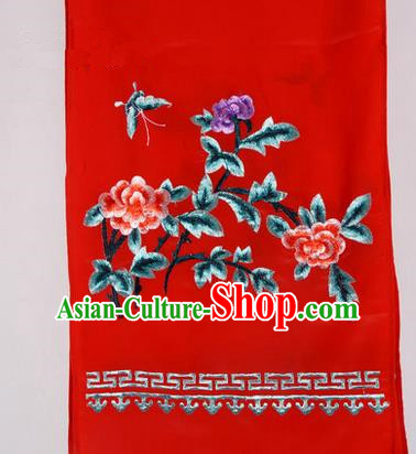 Top Grade Chinese Ancient Peking Opera Accessories Diva Embroidered Belts, Traditional Chinese Beijing Opera Hua Tan Red Waist Towel