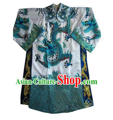 Traditional Chinese Beijing Opera Emperor Clothing, China Peking Opera King White Embroidered Dragon Robe Opera Costumes