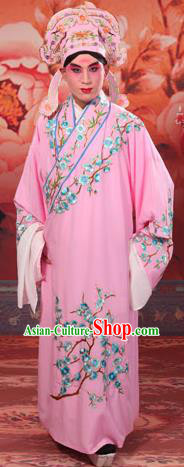 Traditional Chinese Beijing Opera Niche Pink Dress Clothing and Boots Complete Set, China Peking Opera Young Men Costume Embroidered Wintersweet Robe Opera Costumes