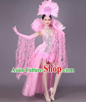 Traditional Chinese Modern Dance Performance Costume, China Opening Dance Samba Dance Clothing, Classical Dance Pink Dress for Women