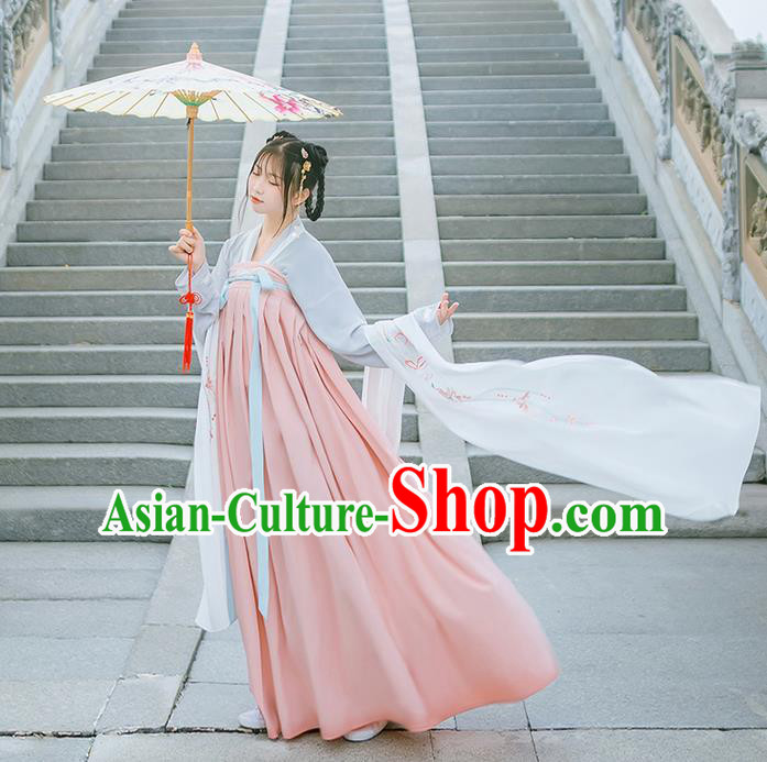 Traditional Chinese Tang Dynasty Young Lady Costume, Elegant Hanfu Clothing Blouse and Ru Skirts, Chinese Ancient Princess Dress for Women