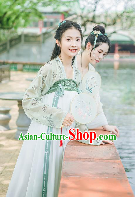 Traditional Chinese Tang Dynasty Young Lady Costume, Elegant Hanfu Clothing Embroidered Blouse and Green Skirts, Chinese Ancient Princess Dress for Women
