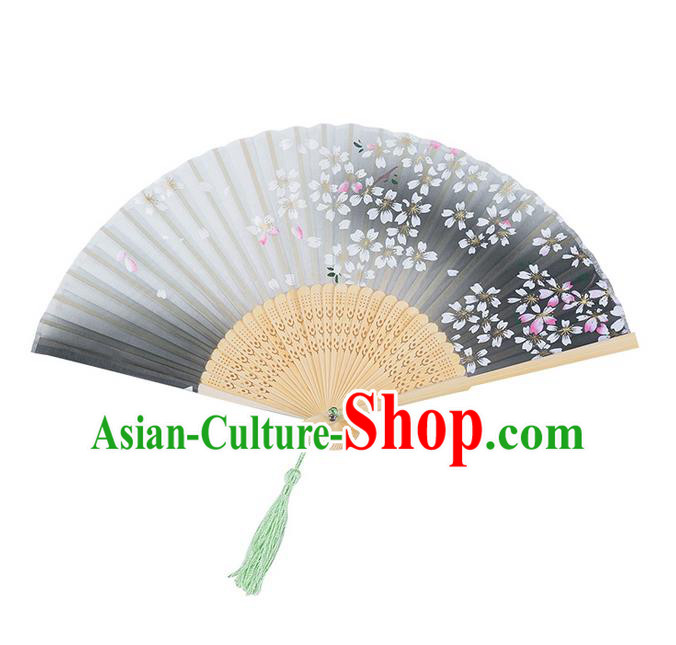 Traditional Chinese Ancient Hanfu Printing Green Folding Fans for Women
