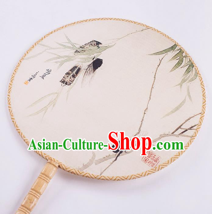 Traditional Chinese Ancient Hanfu Printing Cicadidae Round Fans for Women