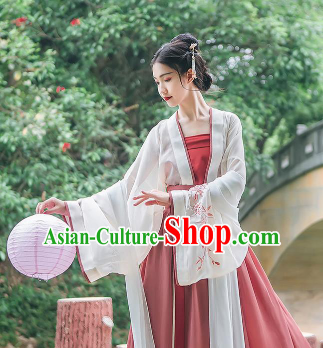 Traditional Chinese Tang Dynasty Palace Princess Costume Complete Set, Elegant Hanfu Clothing Embroidered Wide Sleeve Cardigan and Dress, Chinese Ancient Princess Clothing for Women
